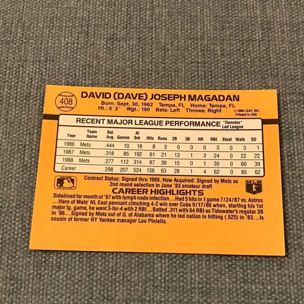 1989 Donruss New York Mets Baseball Card Trading Card